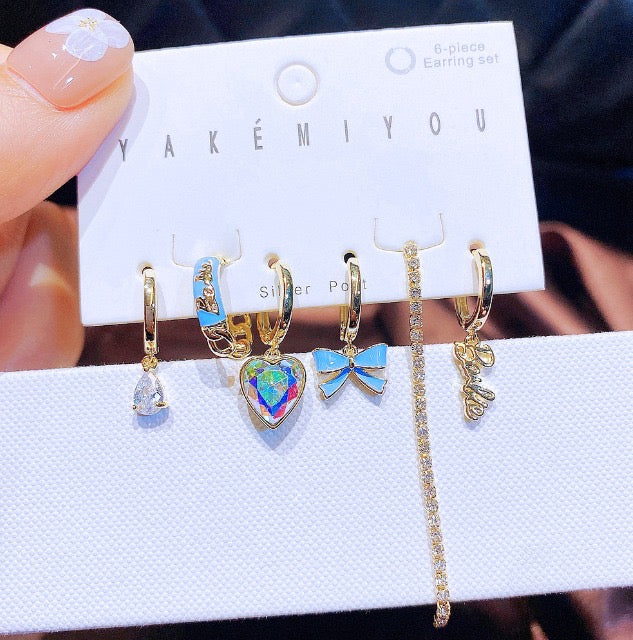 Set Asimétrico 6 Moño | Aretes Pendientes